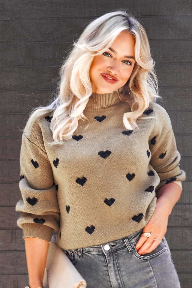 Heart Print Ribbed Knit Sweater