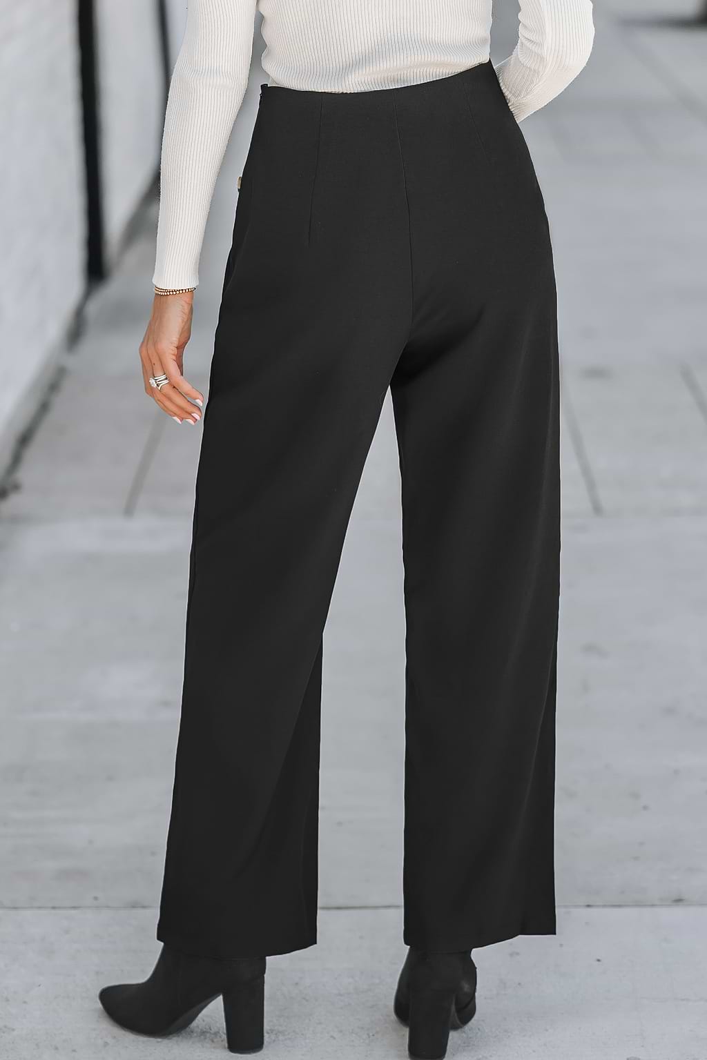 Side Button Straight Leg Pants