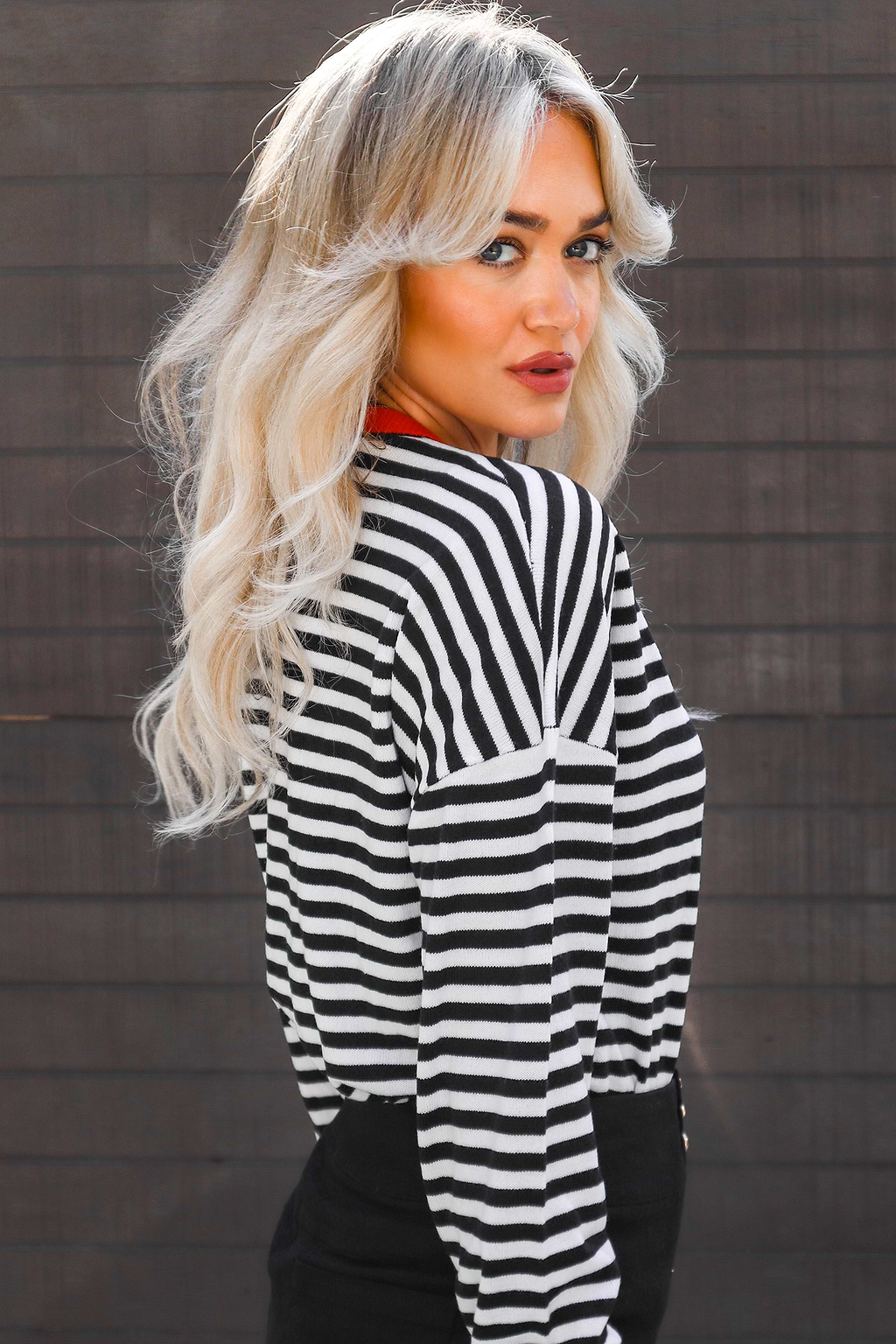 Colorblock Striped Mock Neck Long Sleeve Sweater
