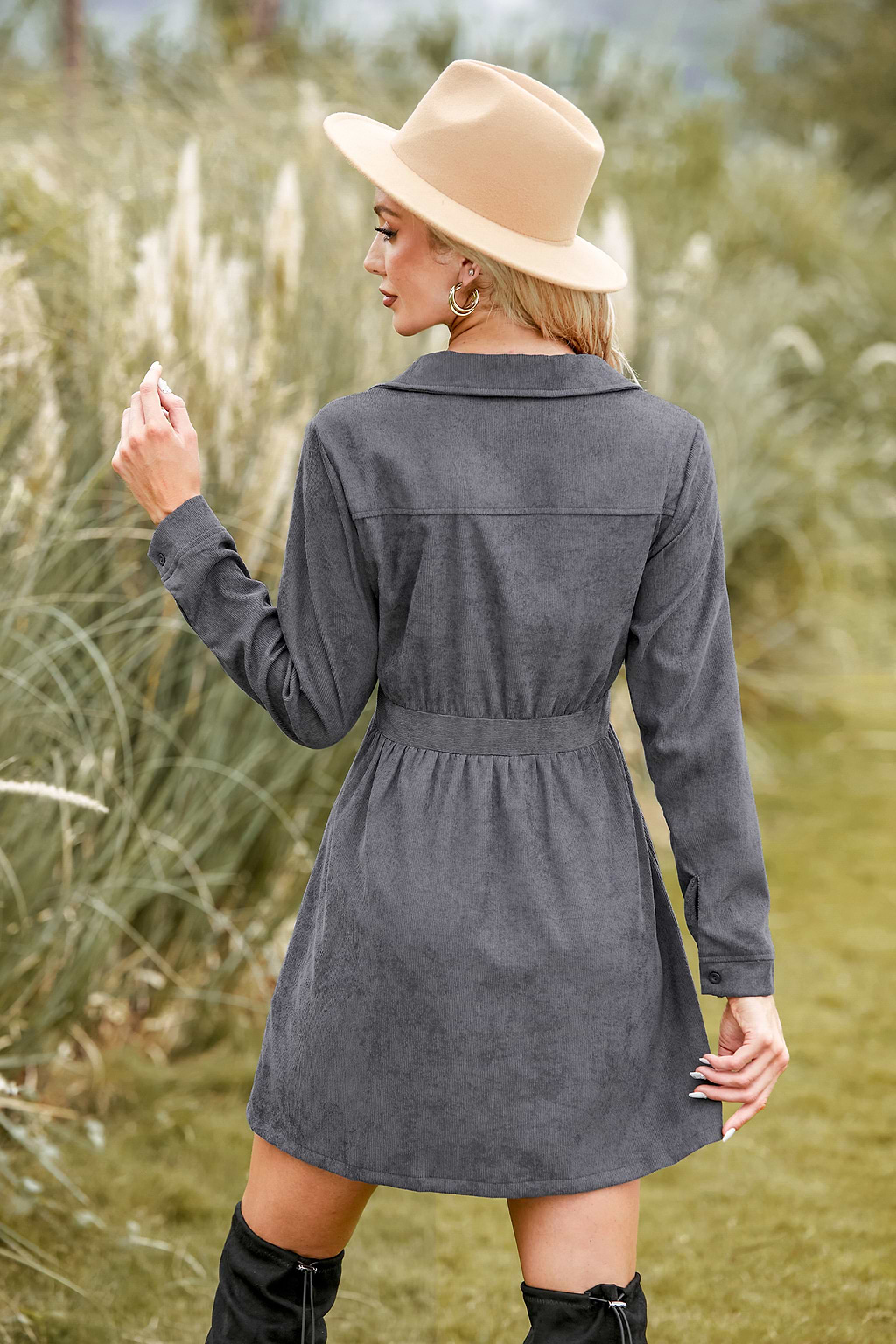 Robe mini à col chemise zippée