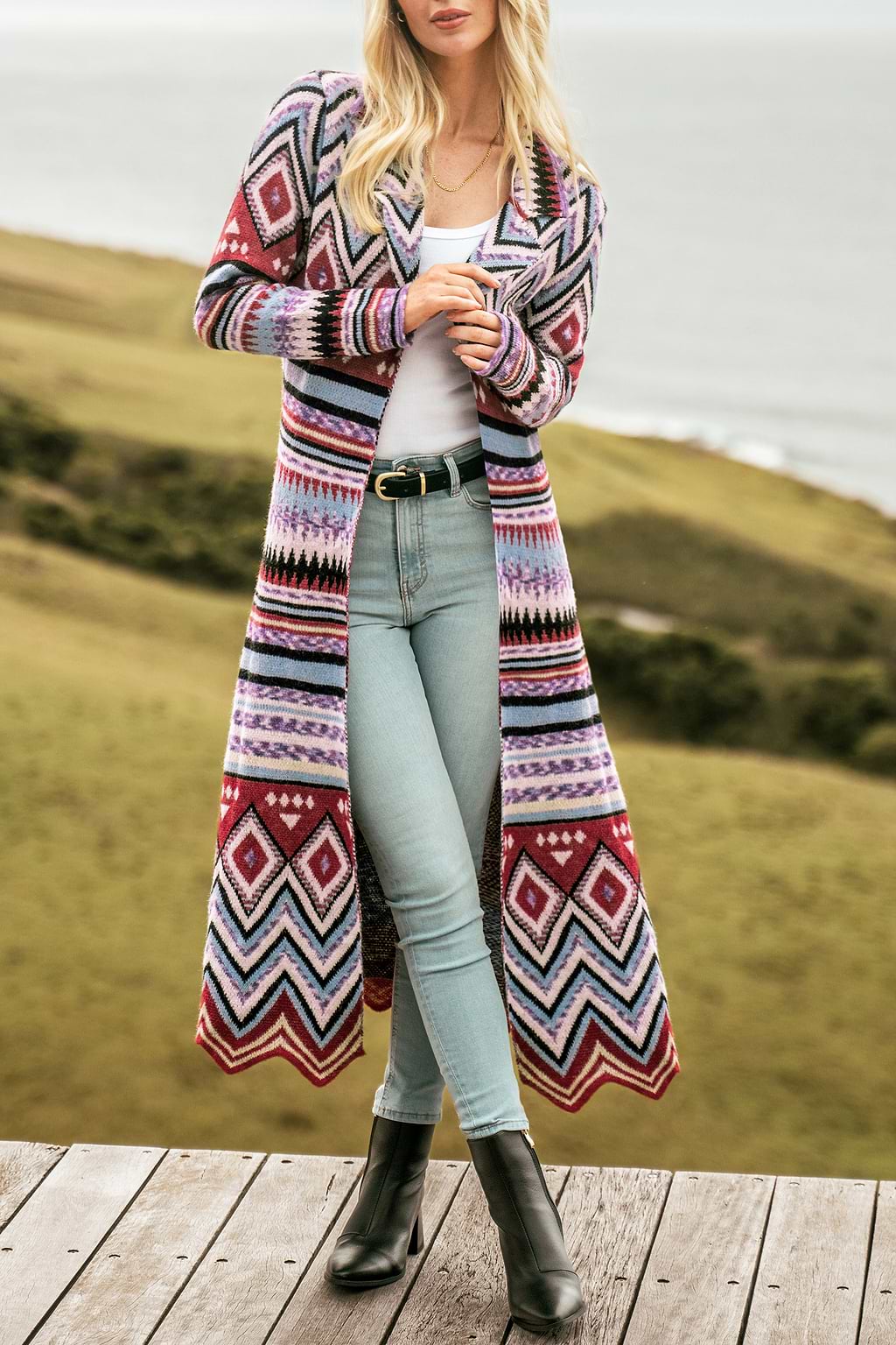 Langer Mantel mit Tribal-Print