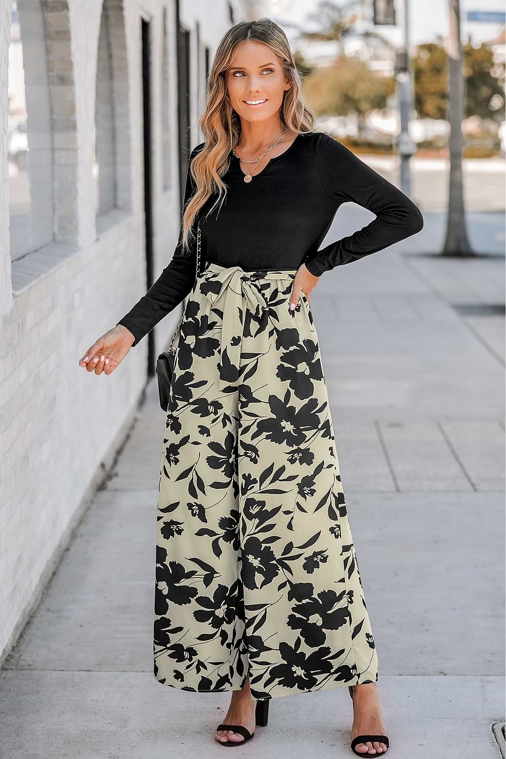 Split Neck Tie Front Jumpsuit