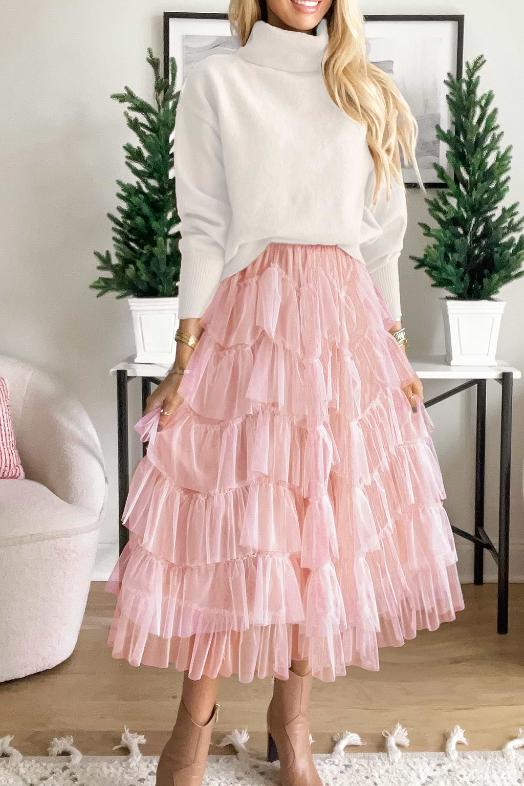 Pink Tufted Tulle Maxi Skirt