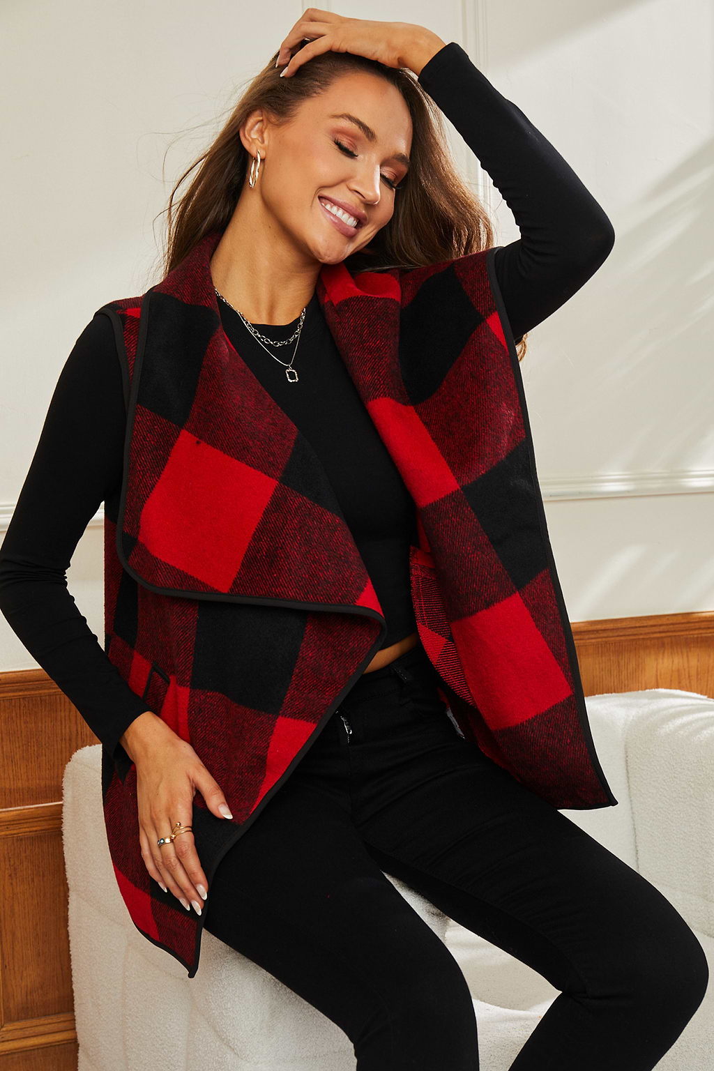 Karierte Jacke mit offener Vorderseite