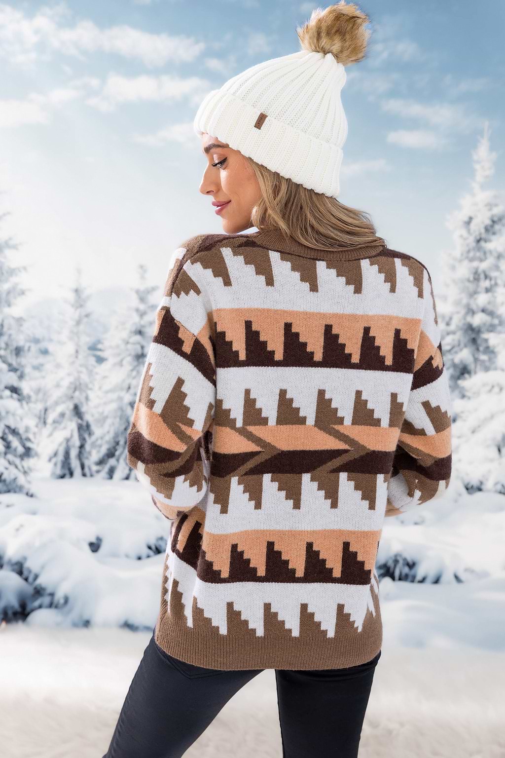 GEO Print Knit Long Sleeve Sweater