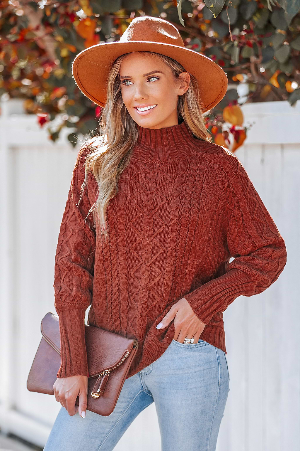 Cable Knit Lantern Sleeve Sweater