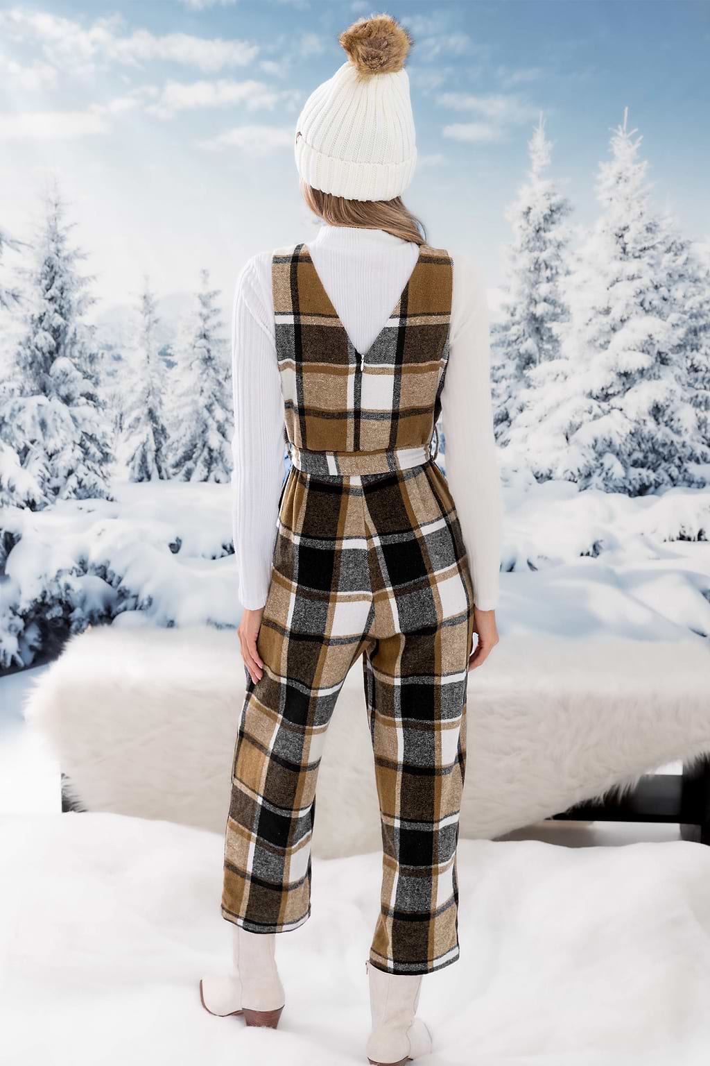 Gingham mouwloze jumpsuits met riem