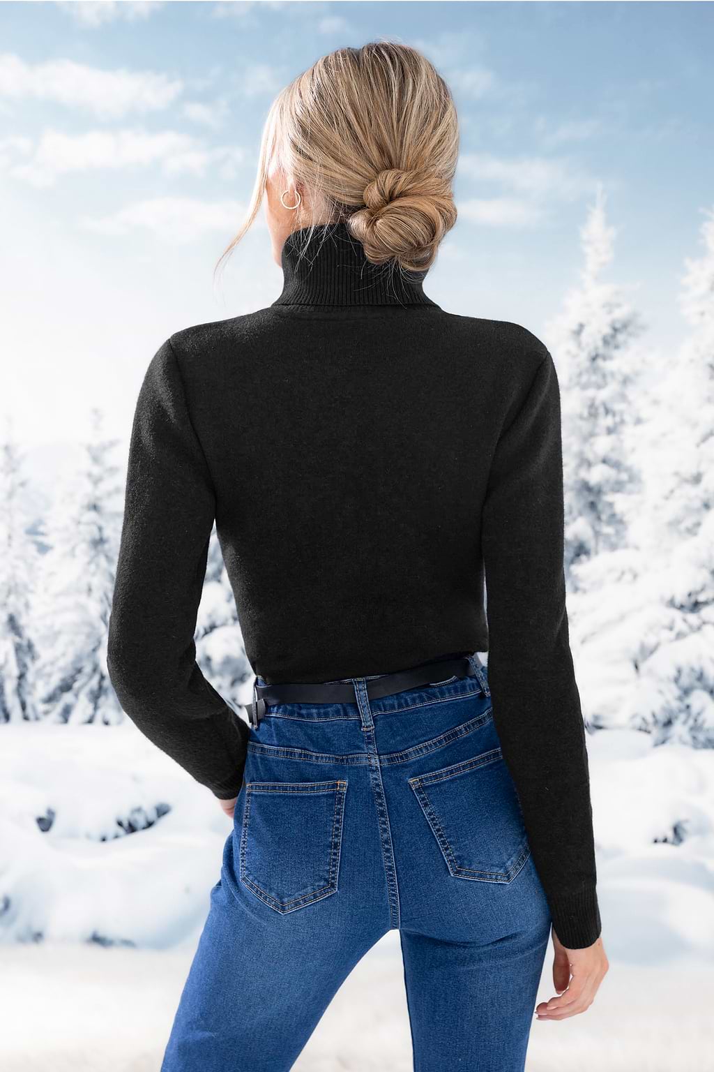 Black Turtleneck Thick Fleece Sweater