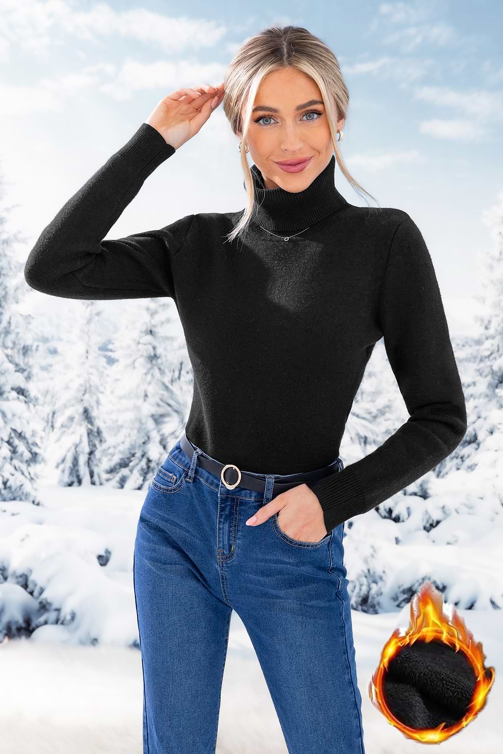 Black Turtleneck Thick Fleece Sweater