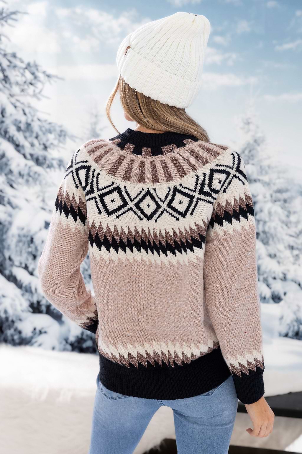 Geometric Round Neck Sweater