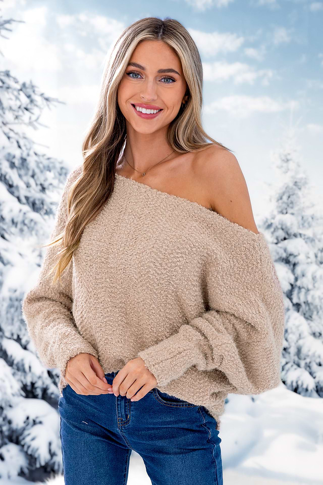 Off Shoulder Pullover mit Puffärmeln