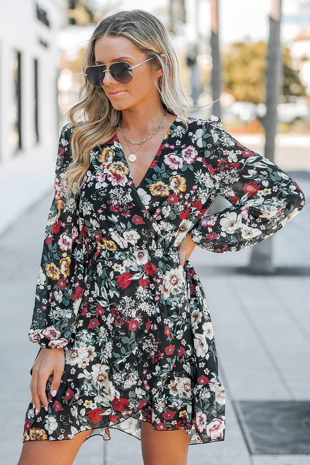 Ruffle V-neck Wrap Mini Dress