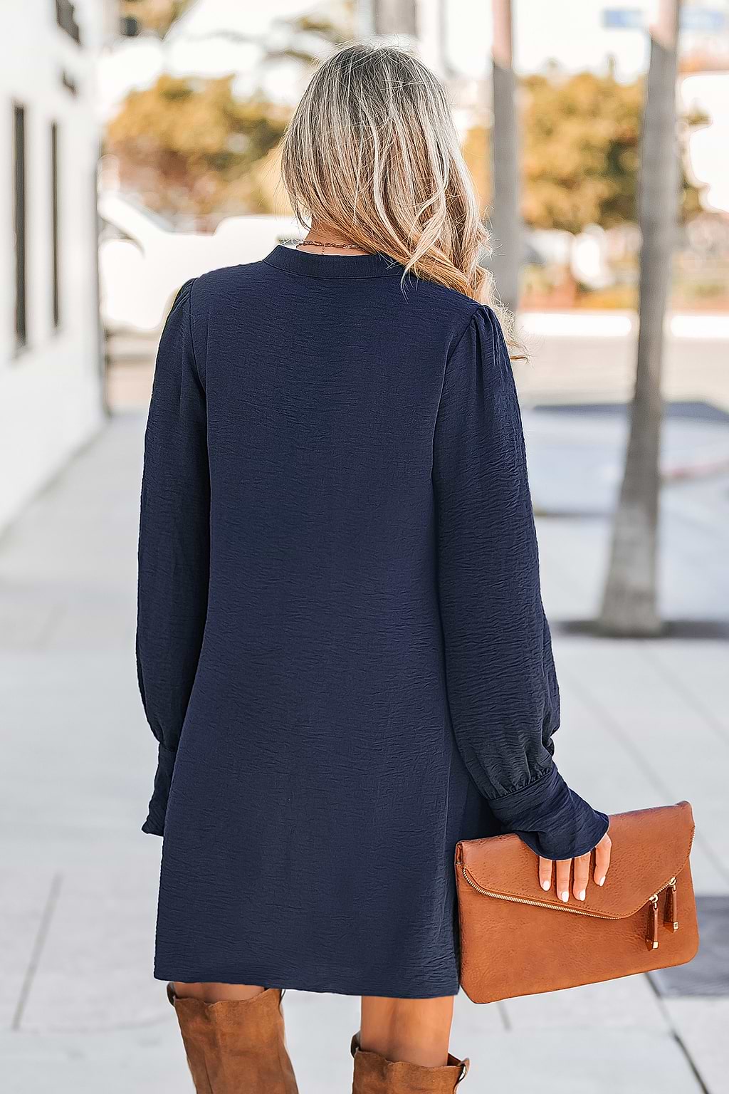 V-Neck Puff Sleeve Mini Dress