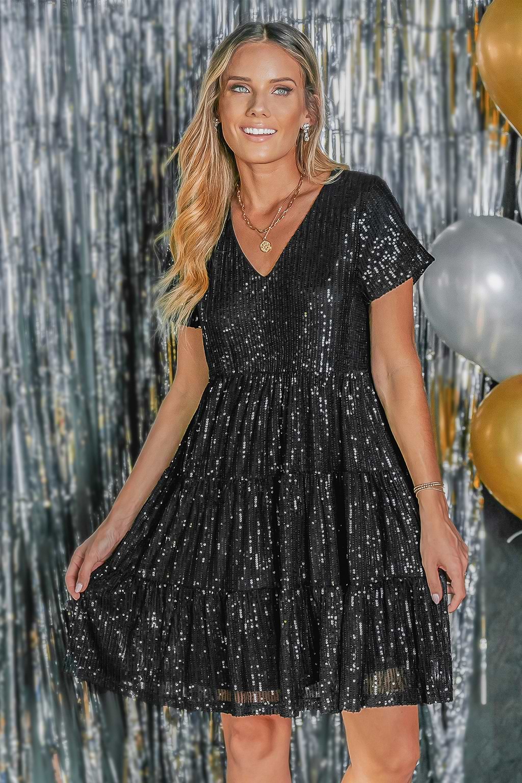 Sequin V-neck Mini Dress