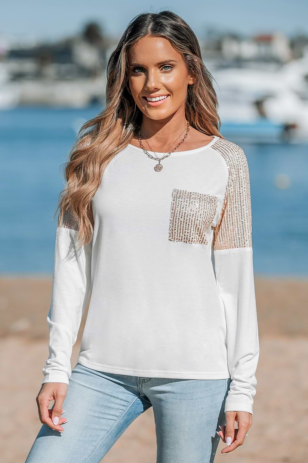 Top raglán de lentejuelas de manga larga