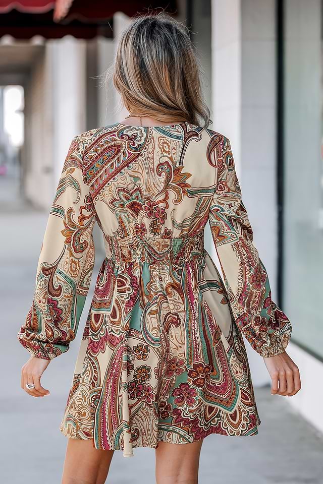 knee length dresses for ladies Emerson Stretch Long Dress in Kaleidoscope Paisleyi, 6 main image 1
