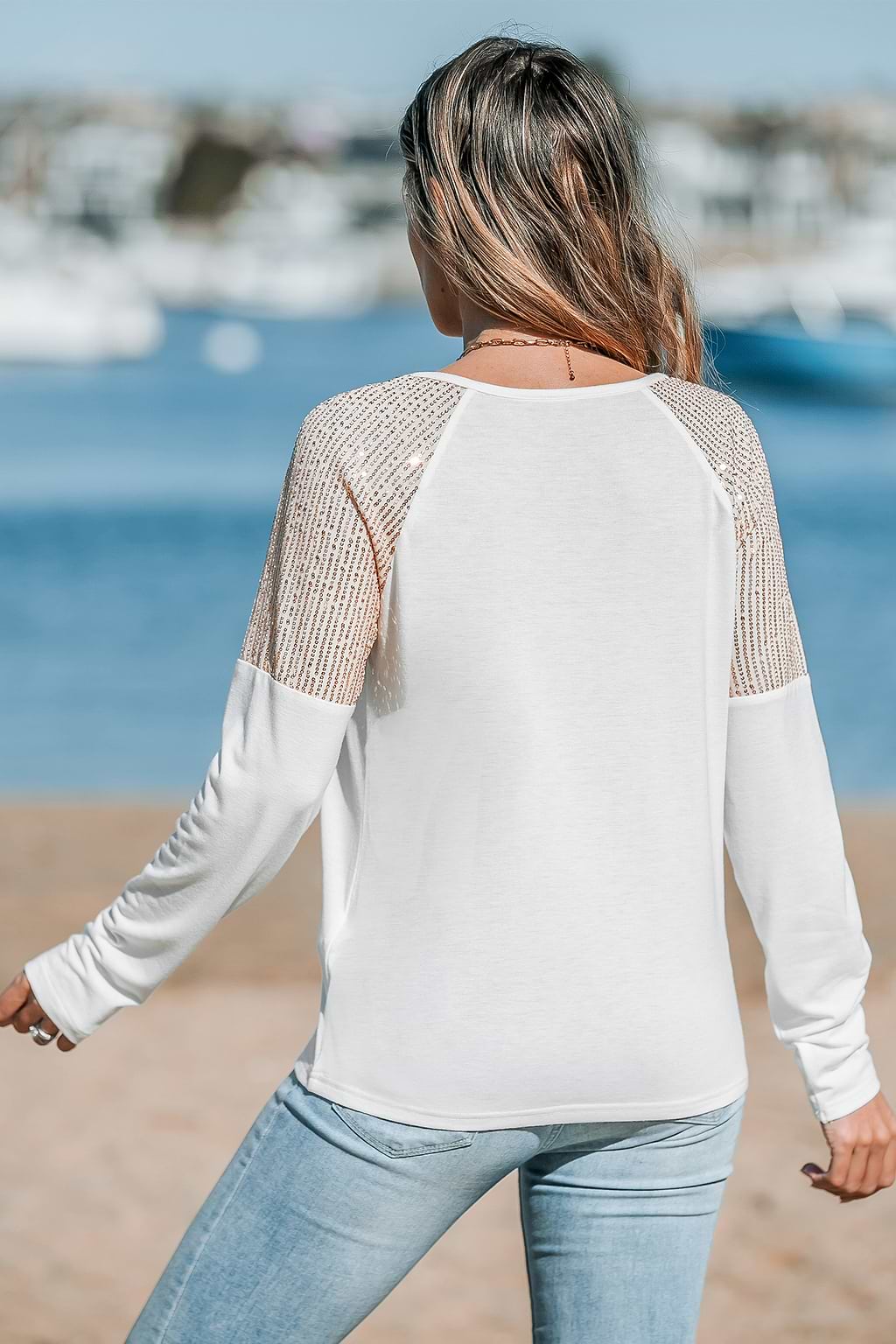 Top raglán de lentejuelas de manga larga