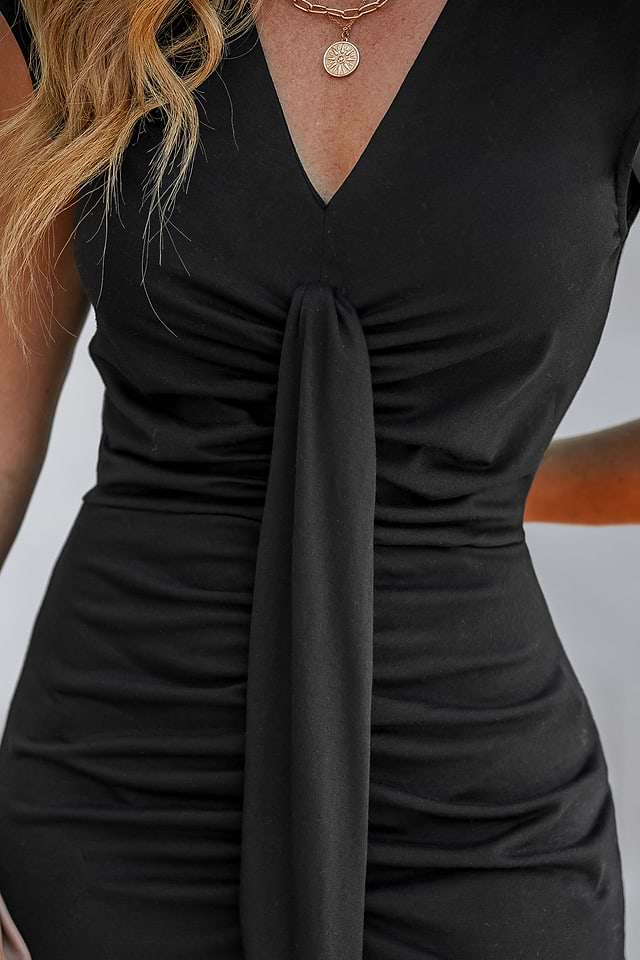 Black Ruched Cap Sleeve Dress Black Ruched Cap Sleeve Dress