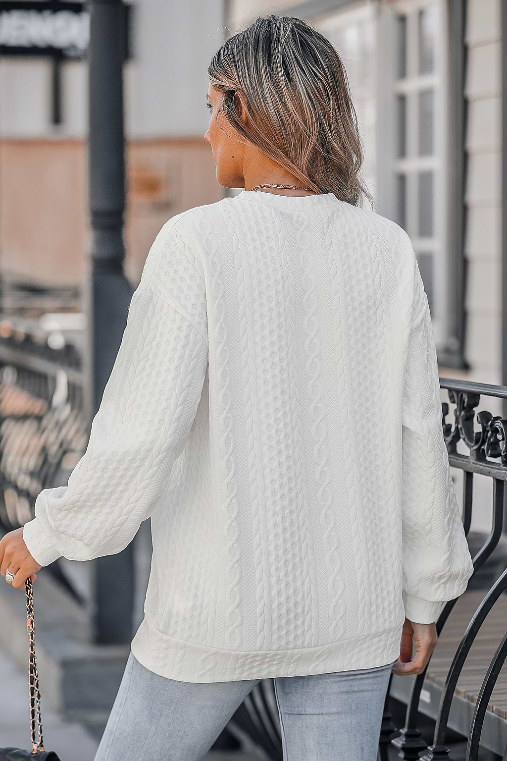 Pull-over en tricot nid d'abeille blanc