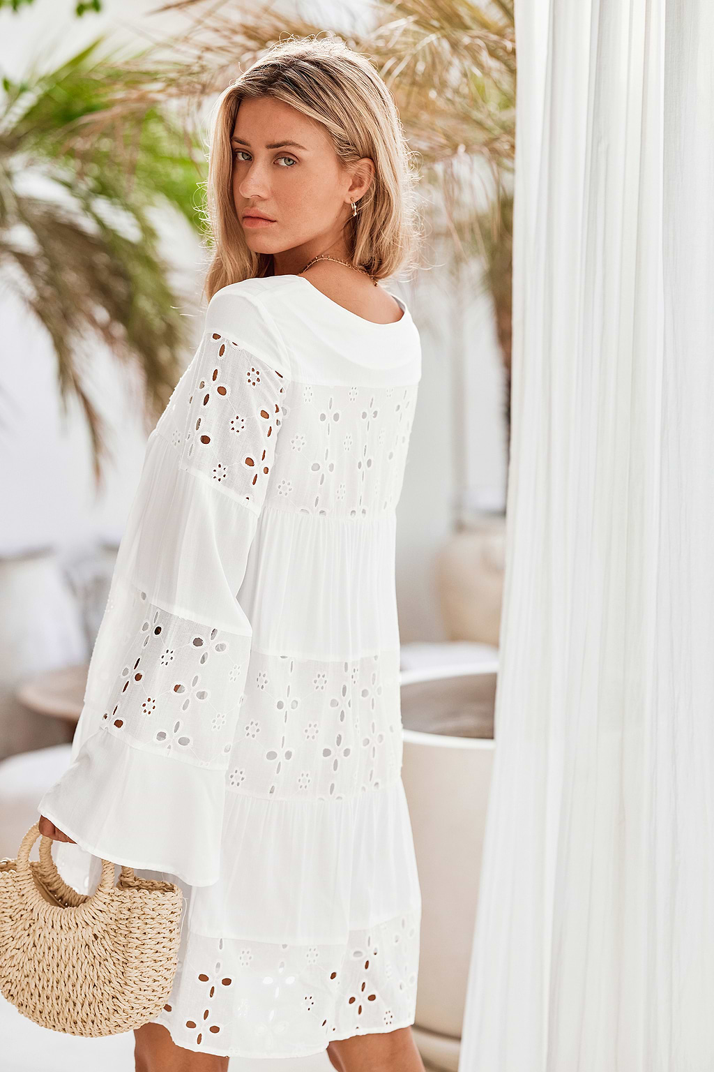 Flared Eyelet Mini Dress