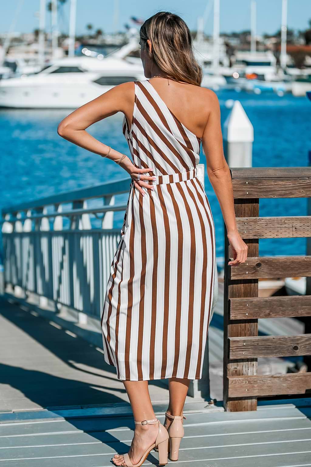 Cosmic Stripes Asymmetric Midi Dress