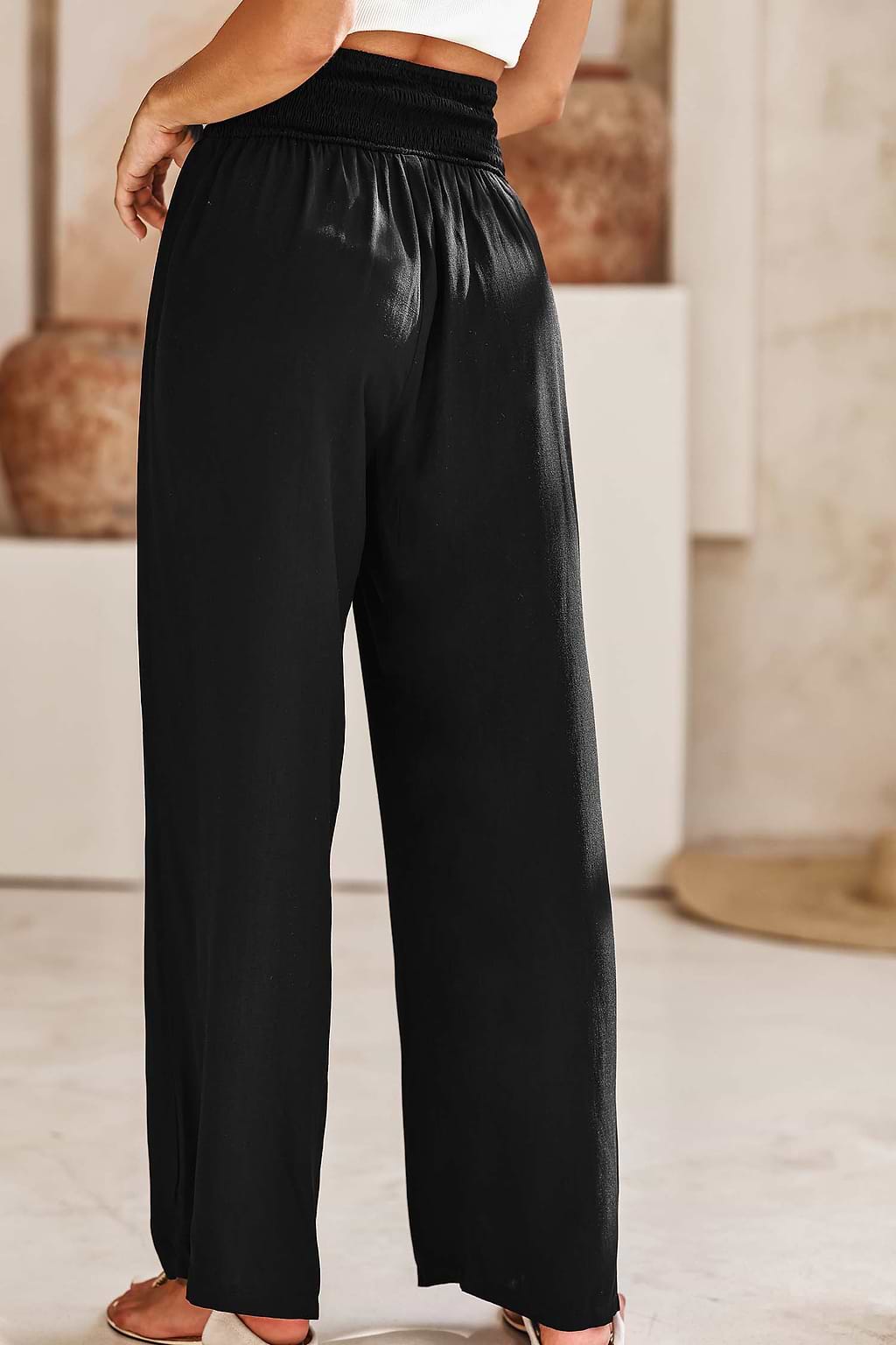 Black Wide Leg Smocked Pants