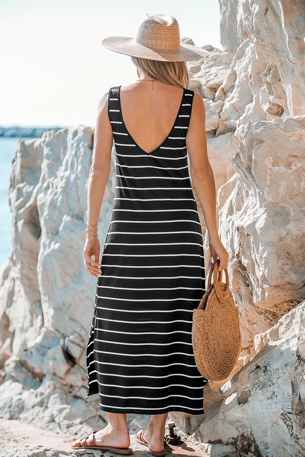 Vestido midi Horizon en blanco y negro