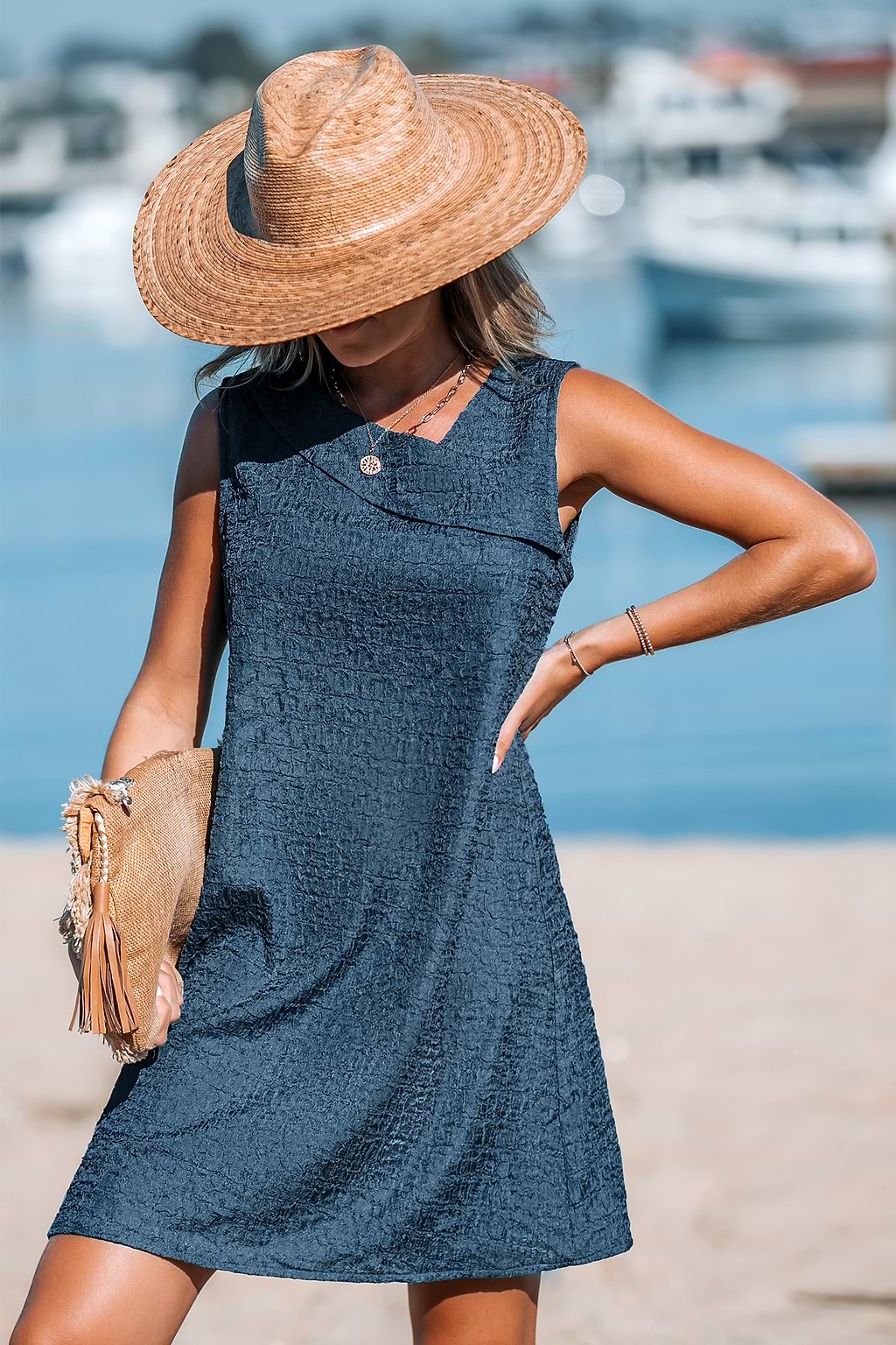 Aegean Blue Foldover Midi Dress