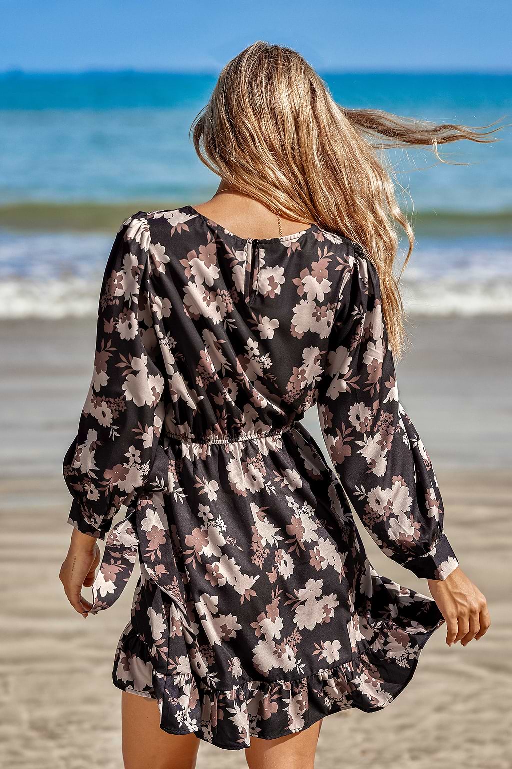 Mauve Bloom Floral Flounce Dress