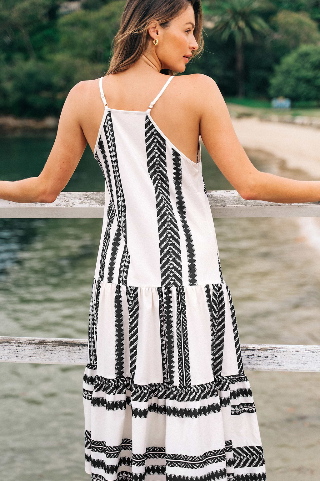 Mixed Stripe Drop Waist Maxi Dress