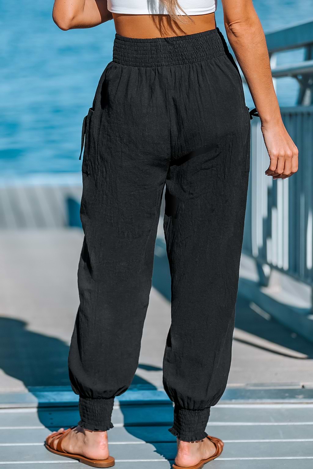 Black Pleated Bow Pants