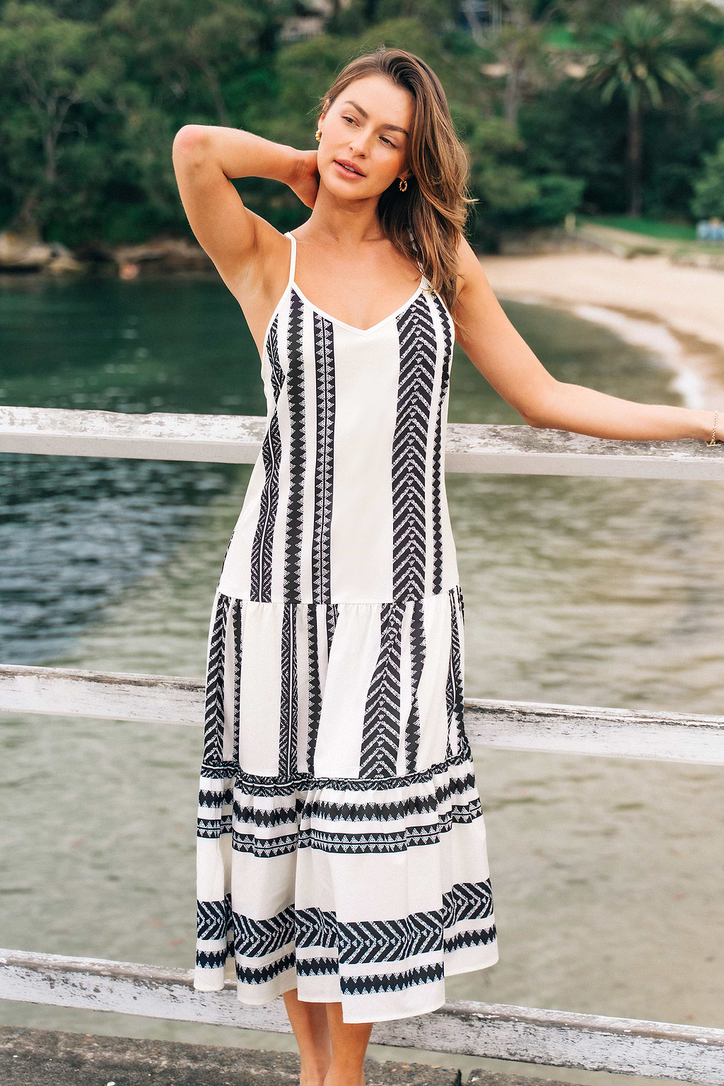 Mixed Stripe Drop Waist Maxi Dress