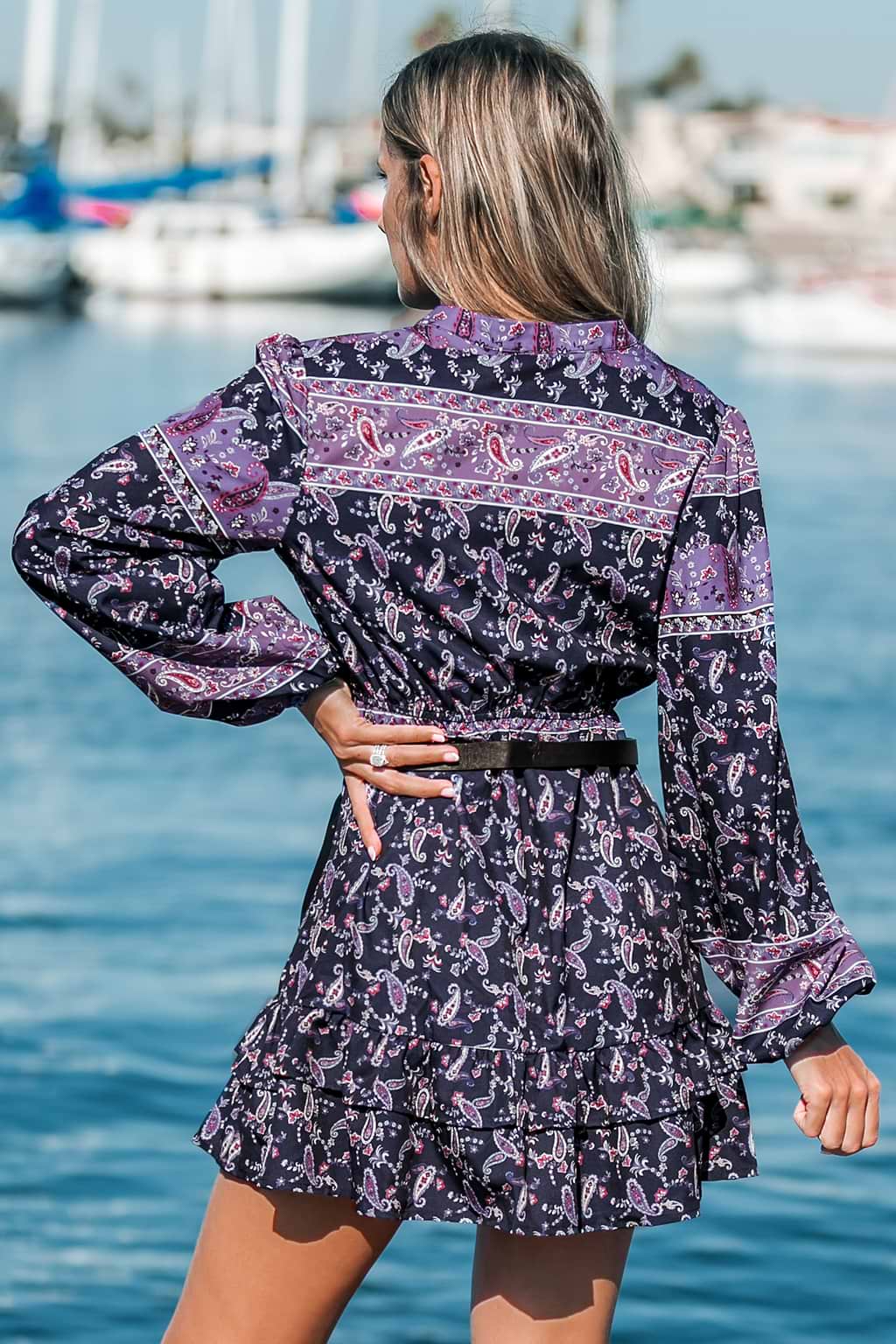 V-Neck Ruffled A-Shape Dress