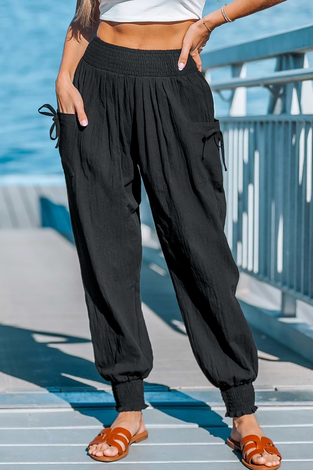 Black Pleated Bow Pants