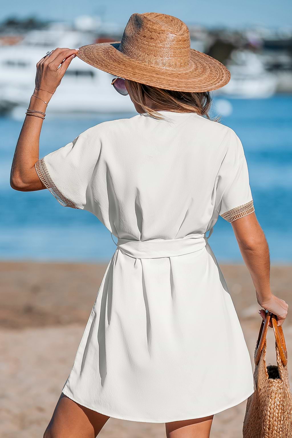 Decorative Trim Off White Mini Dress