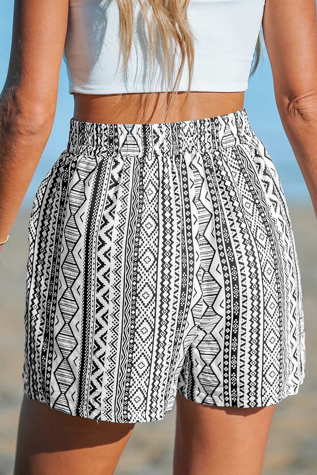 Black & White Geometric Drawstring Shorts