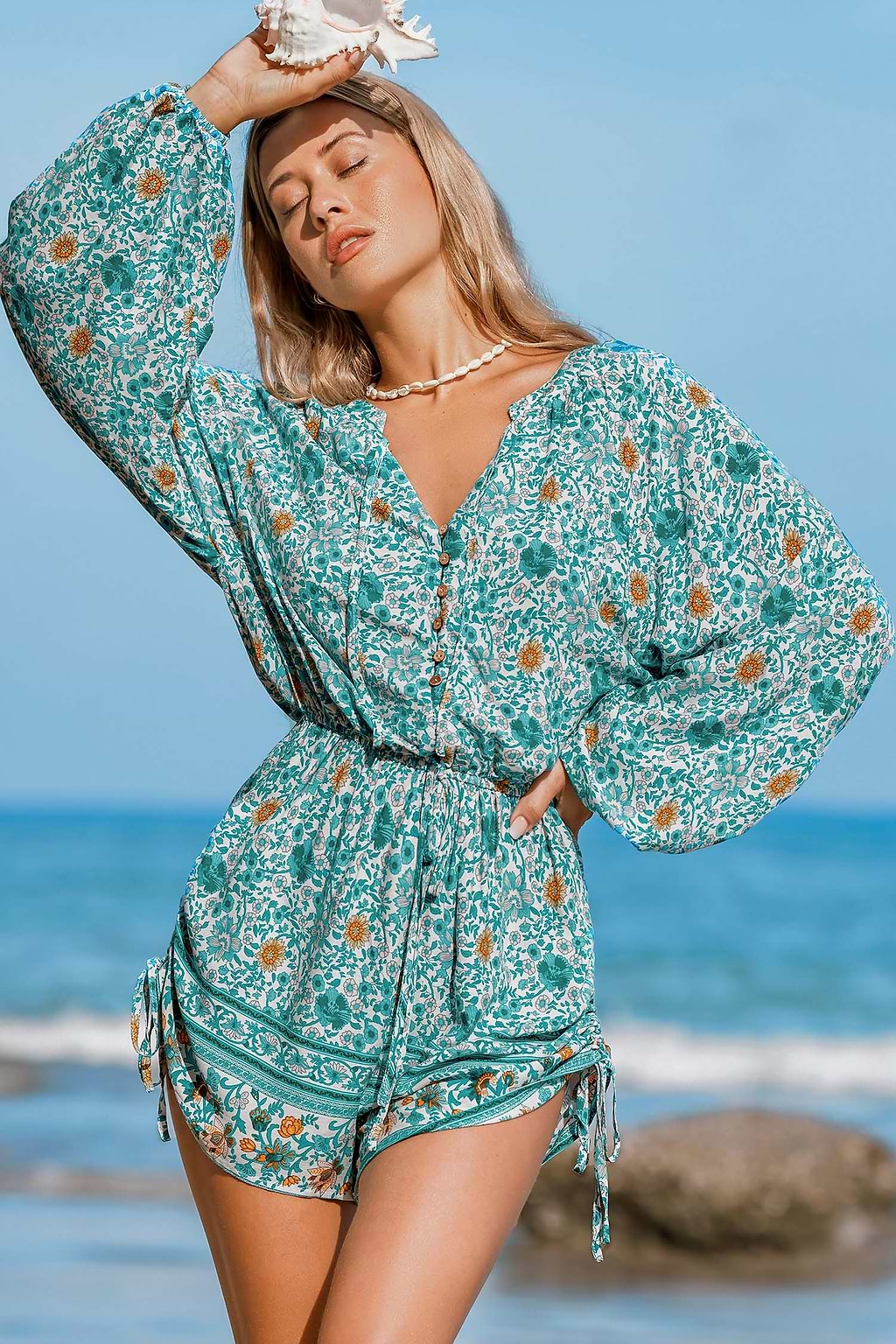 Floral Romper mit Blousonärmeln