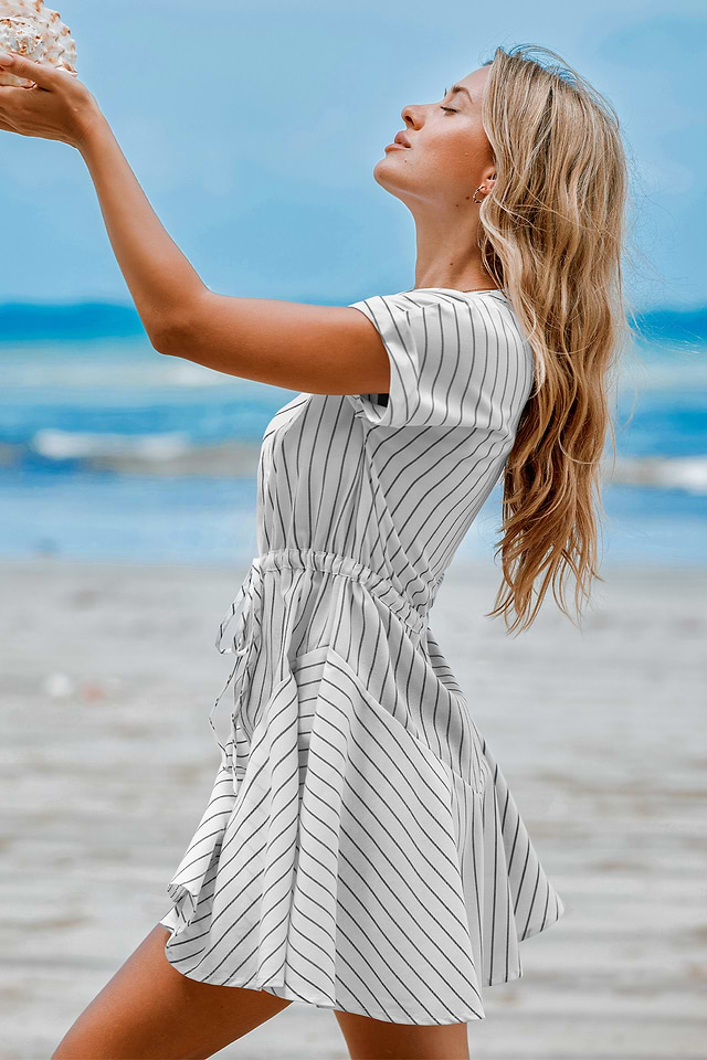 Striped Drawstring Waist Dress