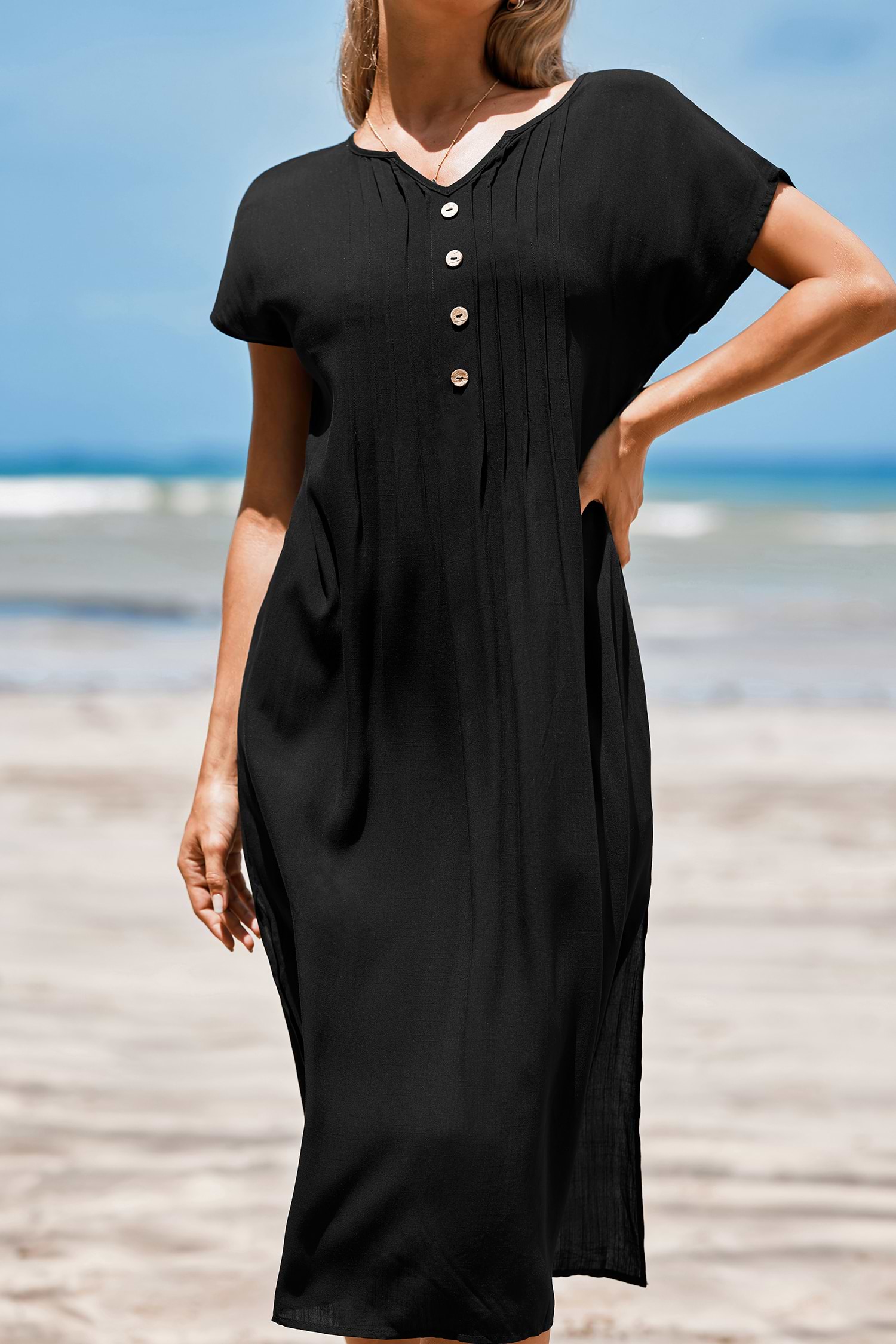 タヒチアンヘッド Charcoal T-Shape Midi Dress
