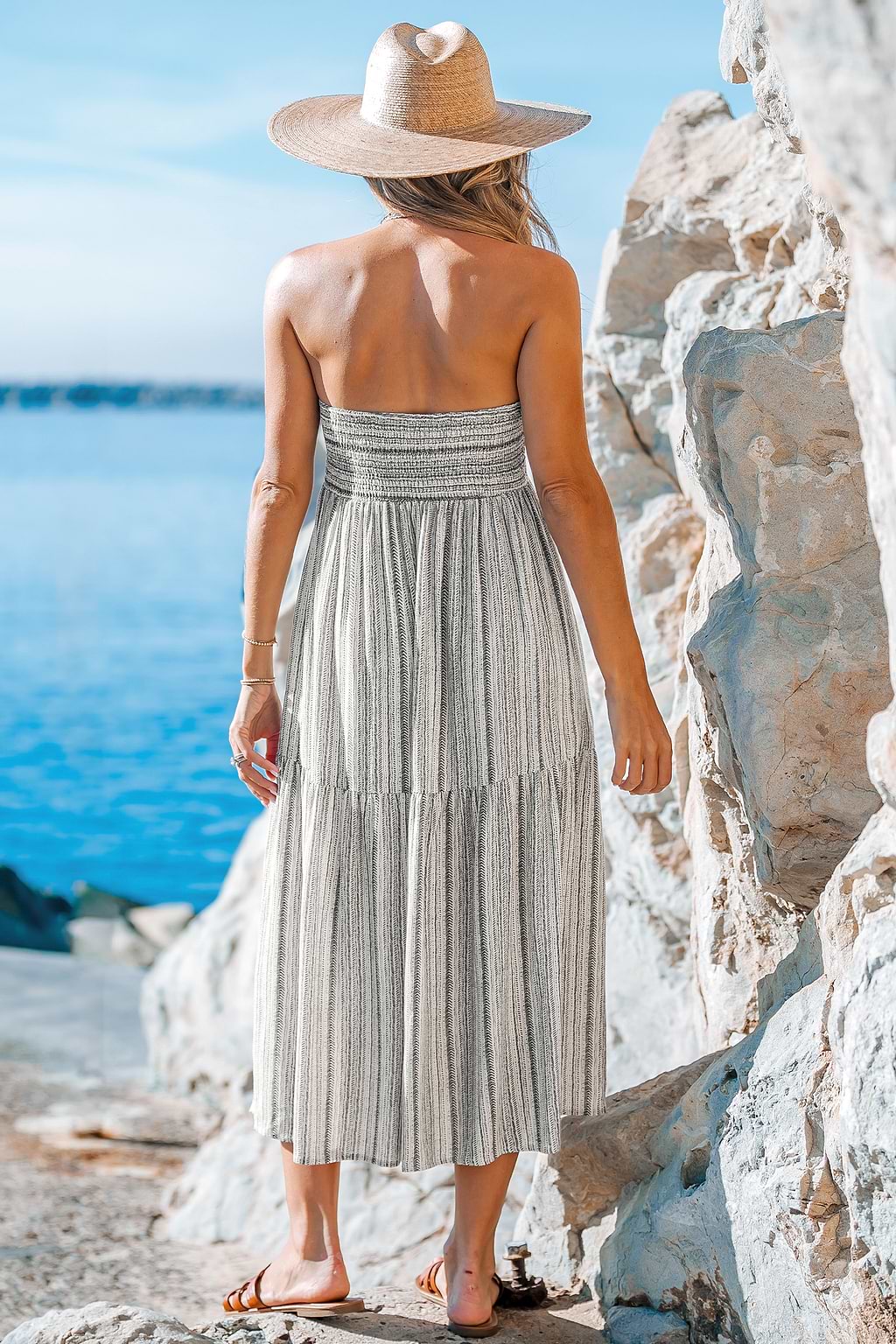 Reine Baumwolle Ärmelloses Neckholder-Maxikleid mit Kordelzug