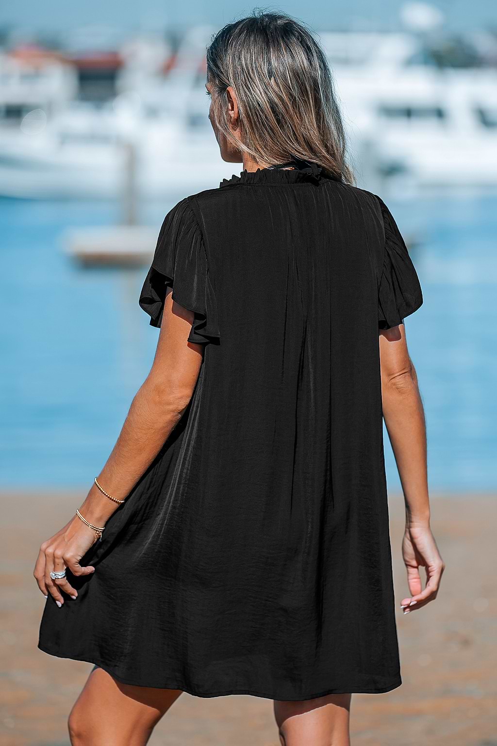 Noir Flutter & Tie Mini Dress