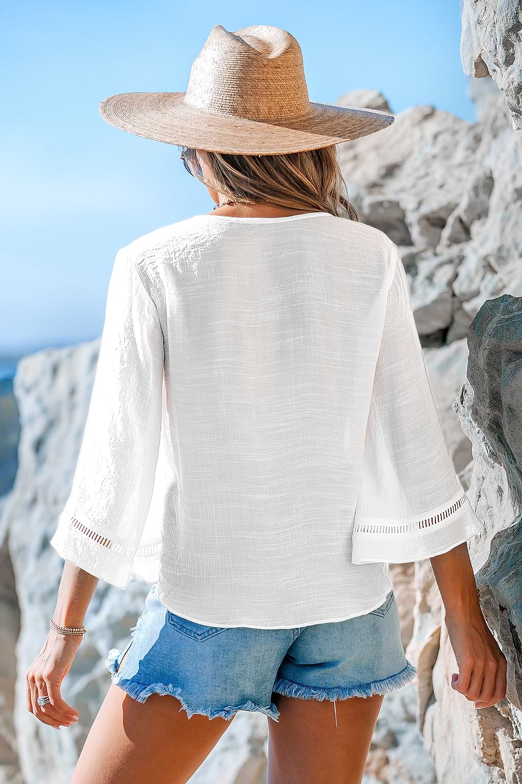 Flared Sleeve and Tied-Waist Cover-Up