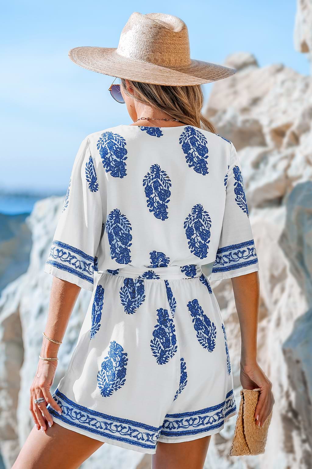 Surplice Neck Wide-Leg Romper