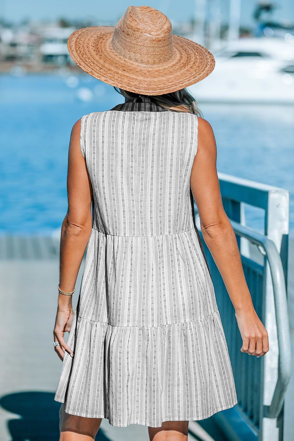 Striped V-Neck A-Shape Dress