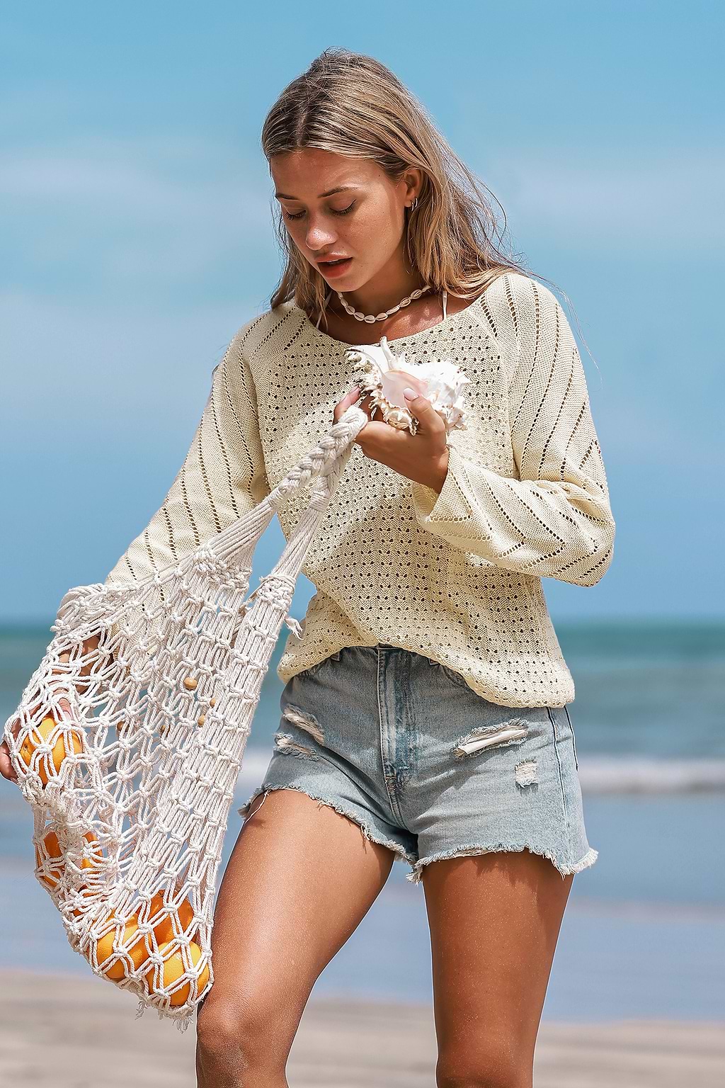 Langärmeliges Cover-Up-Top mit Ausschnitt