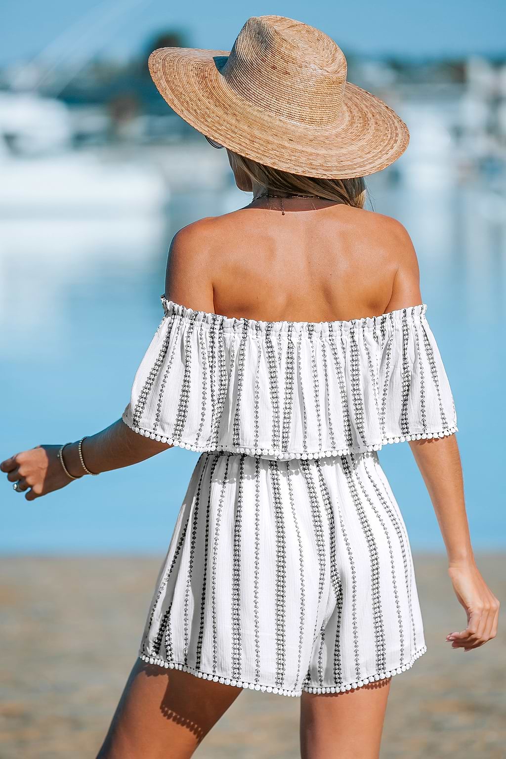 Off-Shoulder Flounce Neckline Romper