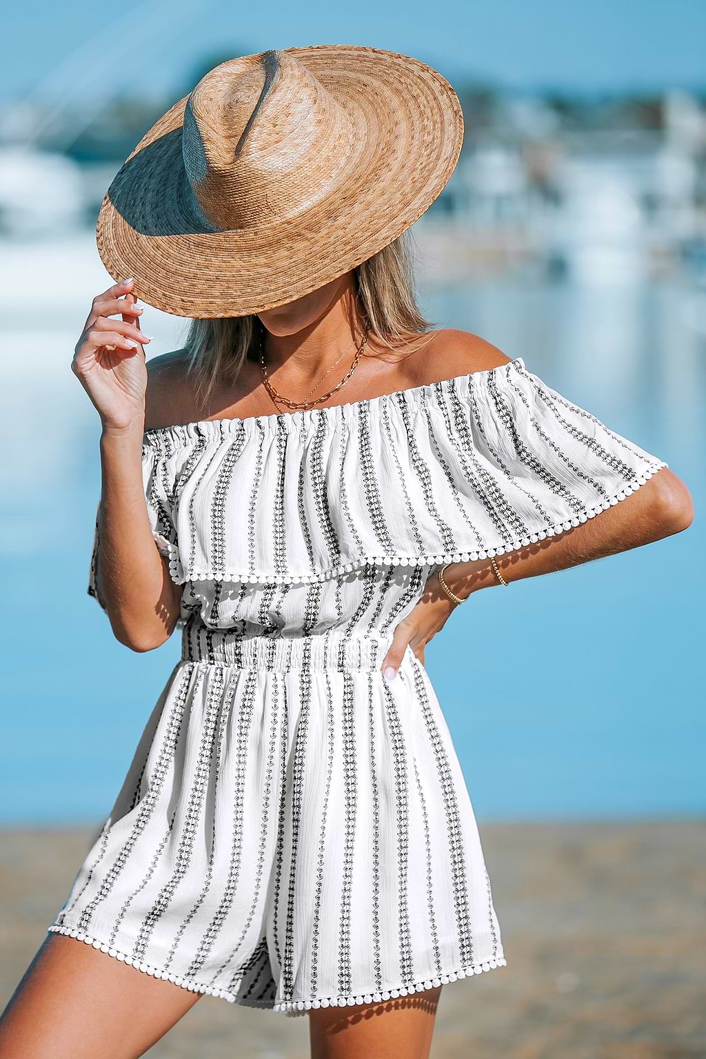 Off-Shoulder Flounce Neckline Romper