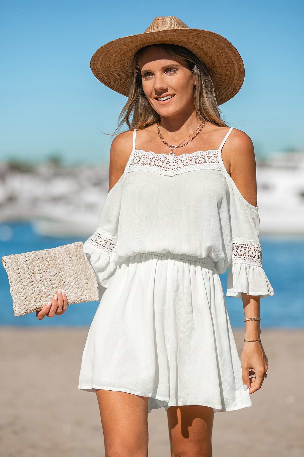 Weißer Blouson-Romper mit Ausschnitt