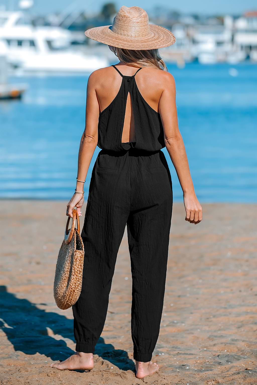 Tapered Leg & Back Cut-Out Jumpsuit