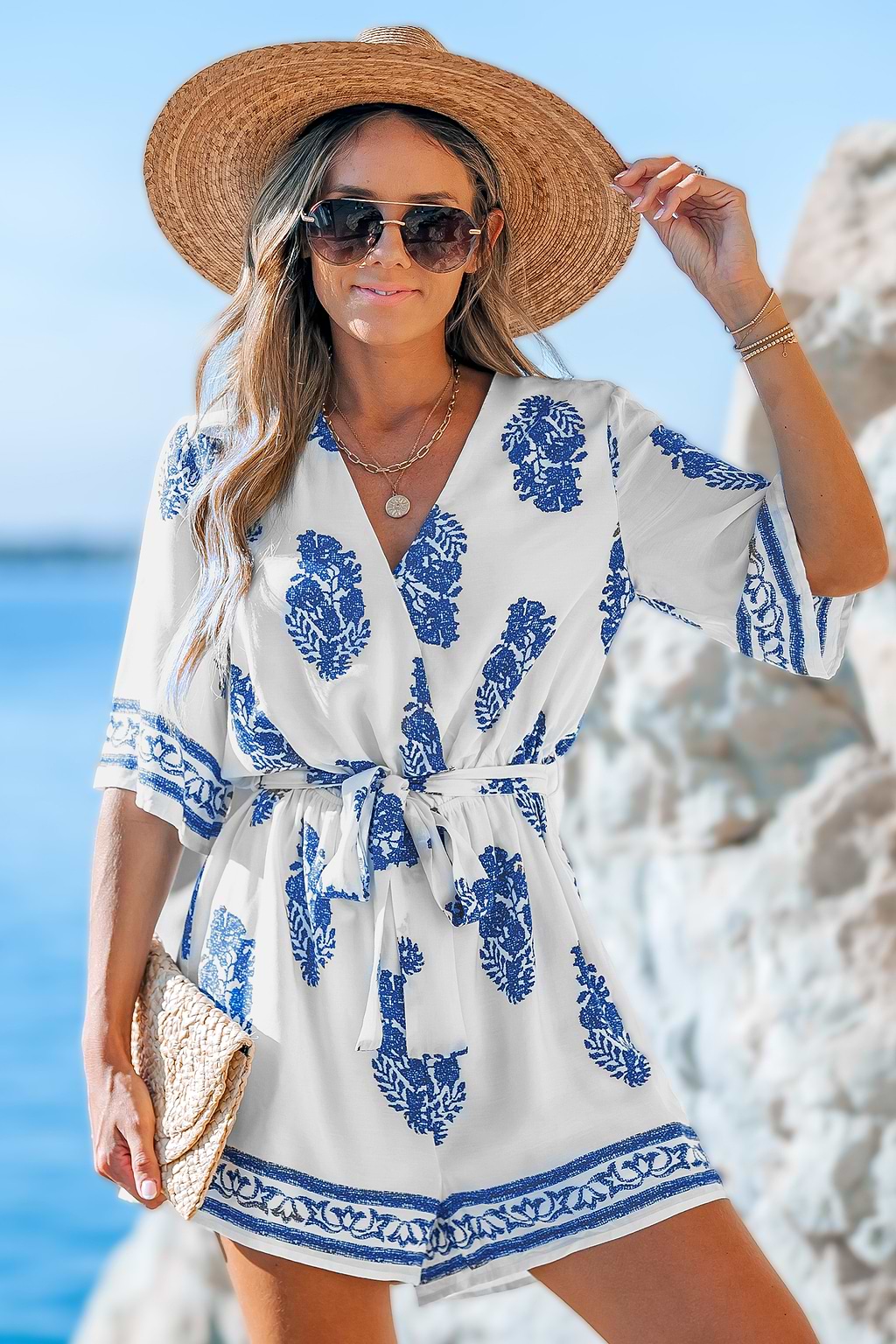 Surplice Neck Wide-Leg Romper